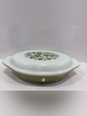 Vintage Pyrex 082 spring blossom green crazy daisy 1qt divided casserole w lid